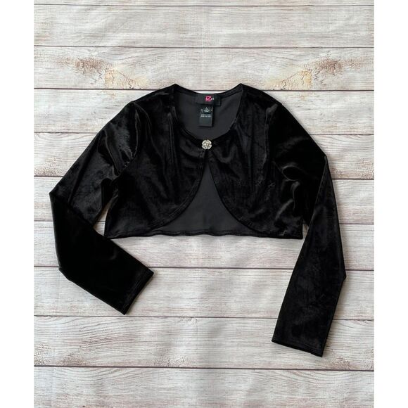 IZ Byer Girl Black Long Sleeve Velvet/Velour Shrug size Small - Picture 1 of 7